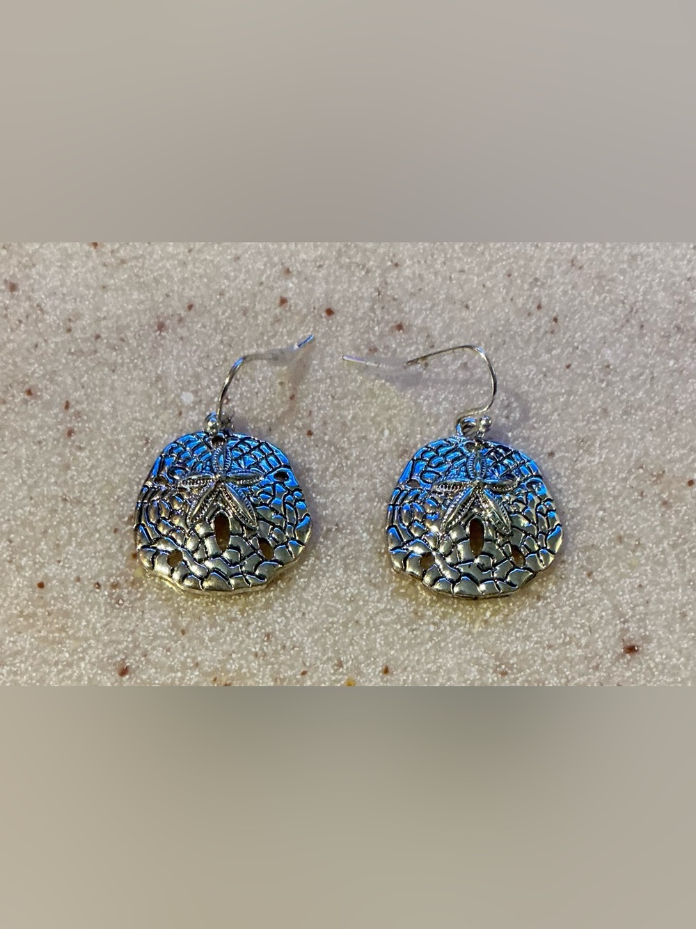 Silver Filigree Sand Dollar Drop Earrings - Women's Jewelry 1 inch diameter
